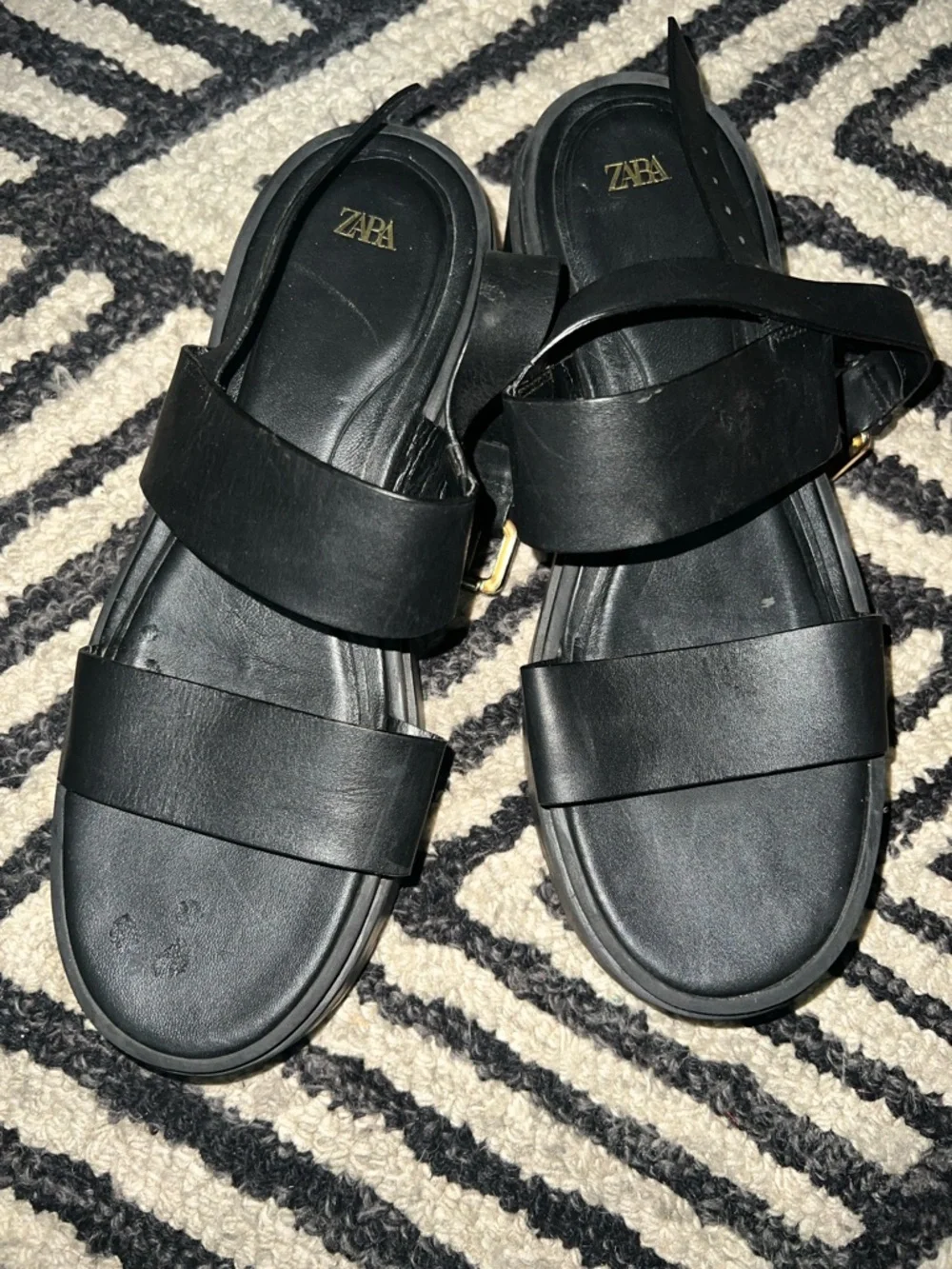 Zara Black Chunky Double-Strap Platform Sandals